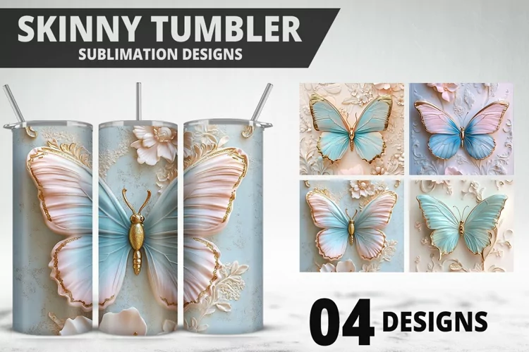 3D Butterfly 20 oz Tumbler Design| Butterfly Flower Tumbler
