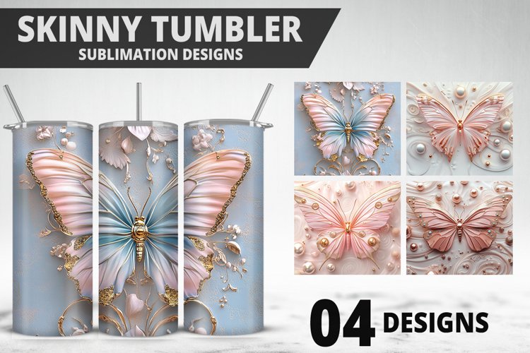 3D Butterfly 20 oz Tumbler Design| Butterfly Flower Tumbler example image 1