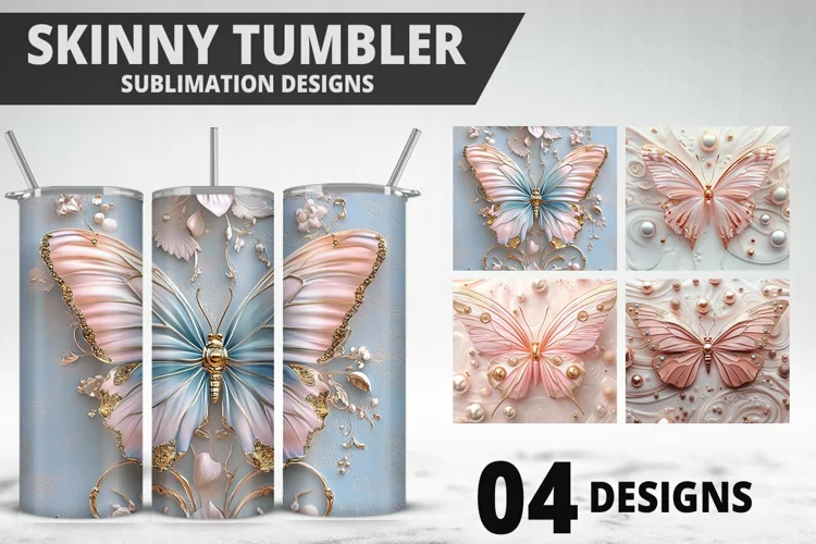 3D Butterfly 20 oz Tumbler Design| Butterfly Flower Tumbler