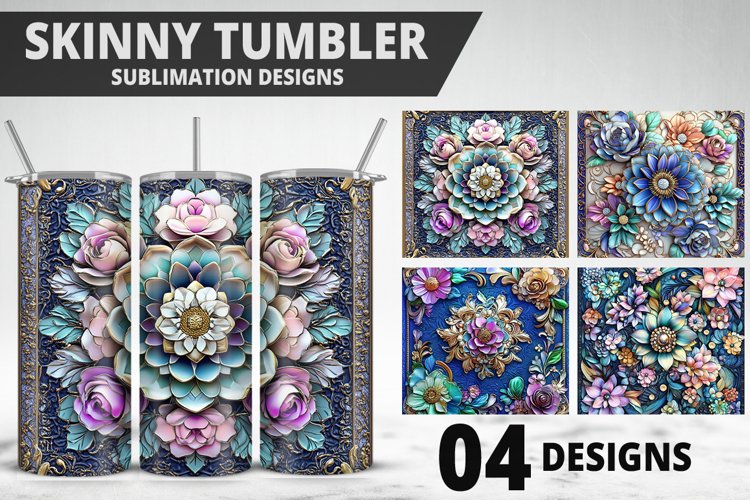 3D Flowers Tumbler Wrap | Sublimation Design | Tumble PNG