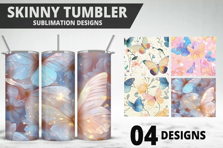 3D Butterfly 20 oz Tumbler Design| Butterfly Flower Tumbler