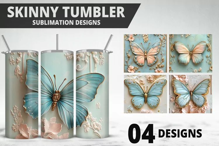 3D Butterfly 20 oz Tumbler Design| Butterfly Flower Tumbler
