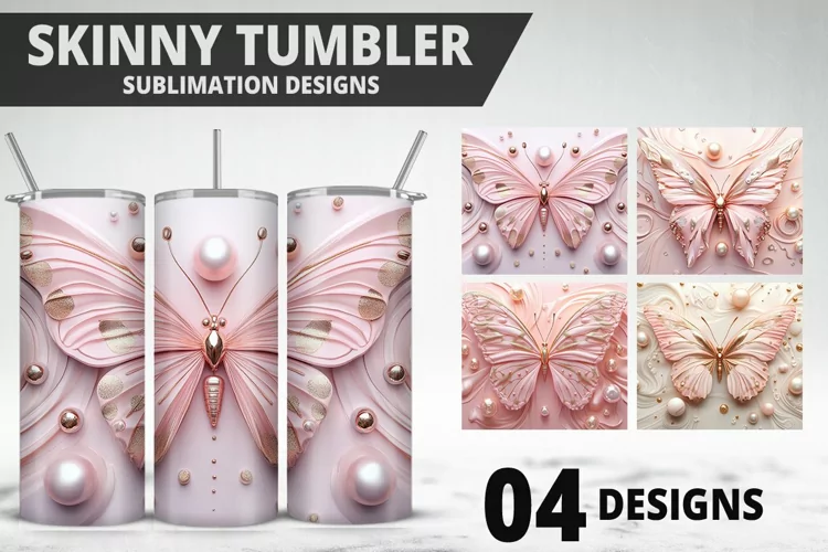 3D Butterfly 20 oz Tumbler Design| Butterfly Flower Tumbler