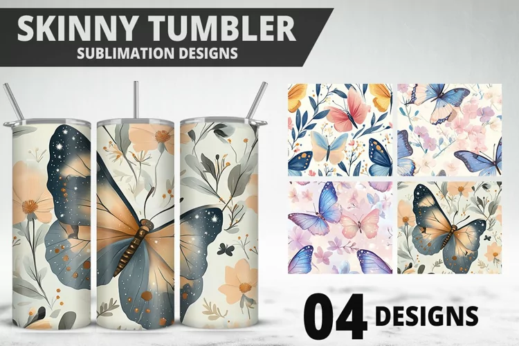 3D Butterfly 20 oz Tumbler Design| Butterfly Flower Tumbler