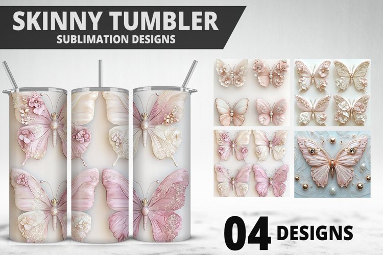 3D Butterfly 20 oz Tumbler Design| Butterfly Flower Tumbler example image 1