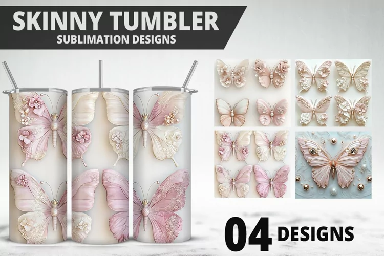 3D Butterfly 20 oz Tumbler Design| Butterfly Flower Tumbler
