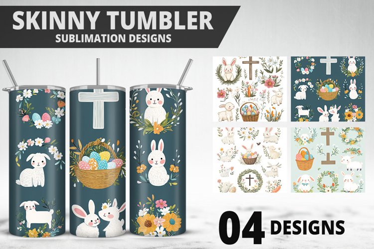 3D Easter Flower Sublimation| Bunny Tumbler Wrap Design example image 1