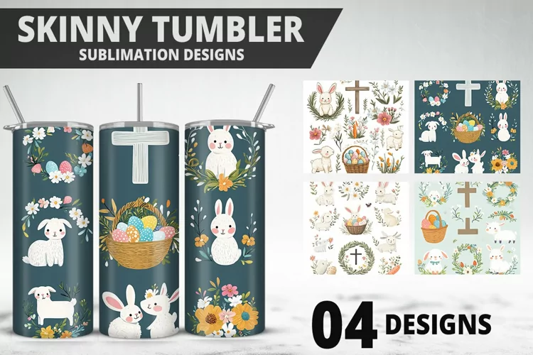 3D Easter Flower Sublimation| Bunny Tumbler Wrap Design
