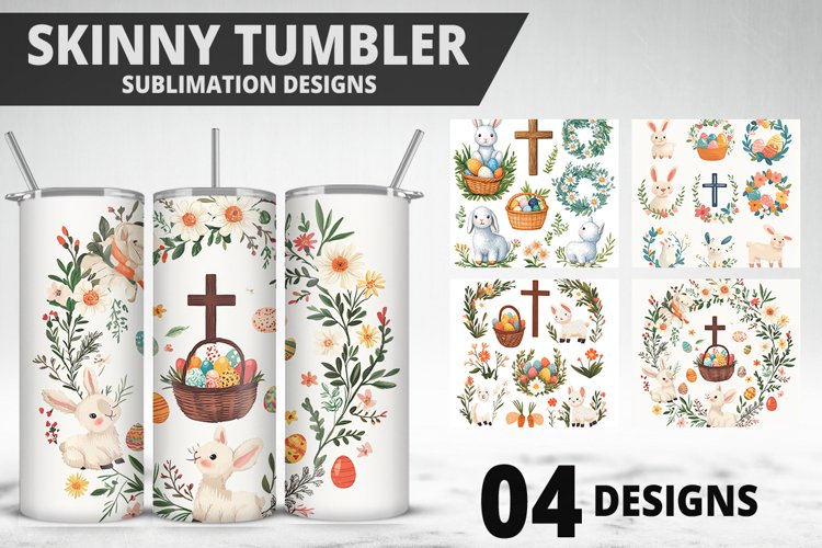3D Easter Flower Sublimation| Bunny Tumbler Wrap Design example image 1
