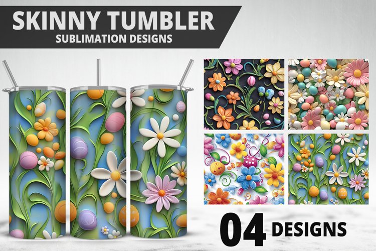 3D Easter Flower Sublimation| Bunny Tumbler Wrap Design example image 1