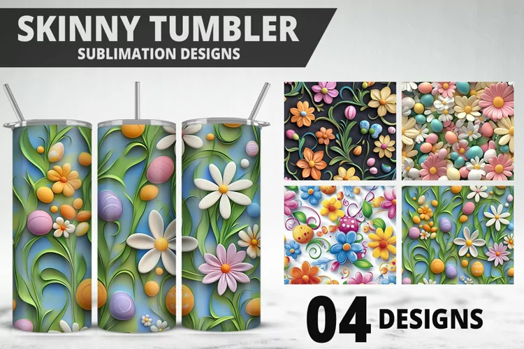 3D Easter Flower Sublimation| Bunny Tumbler Wrap Design