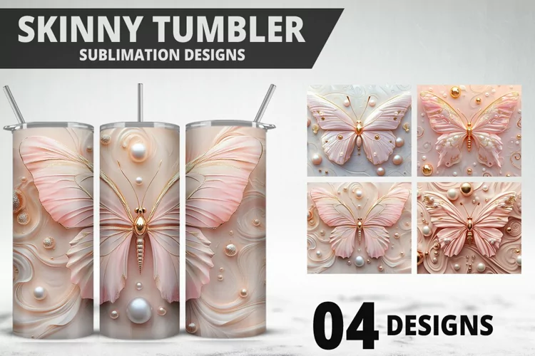 3D Butterfly 20 oz Tumbler Design| Butterfly Flower Tumbler