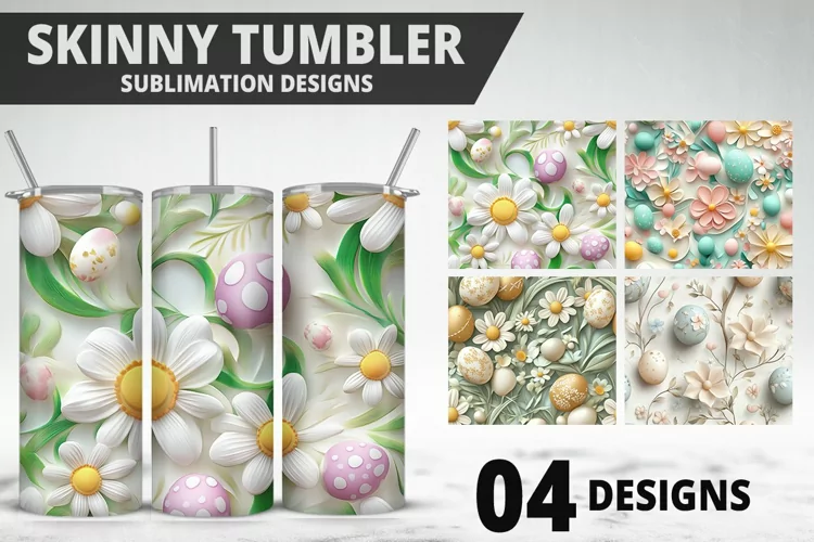 3D Easter Flower Sublimation| Bunny Tumbler Wrap Design