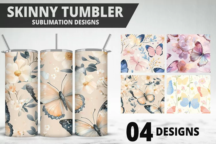 3D Butterfly 20 oz Tumbler Design| Butterfly Flower Tumbler