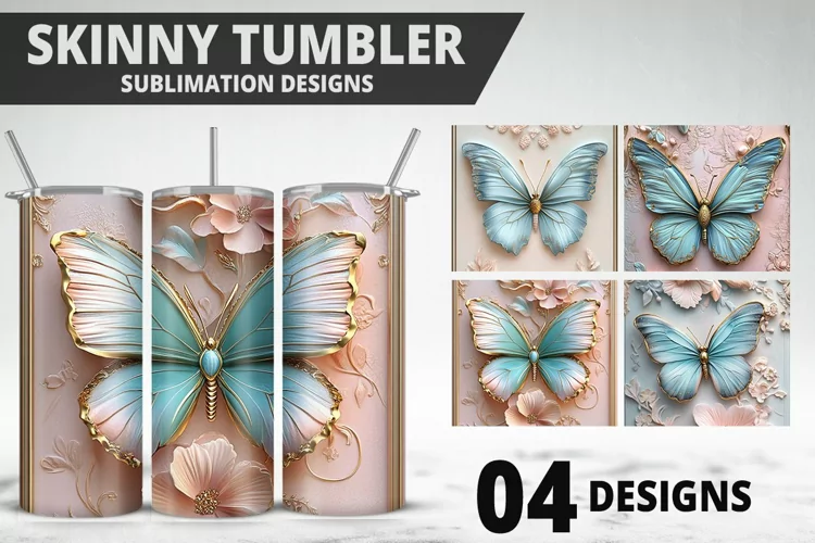 3D Butterfly 20 oz Tumbler Design| Butterfly Flower Tumbler
