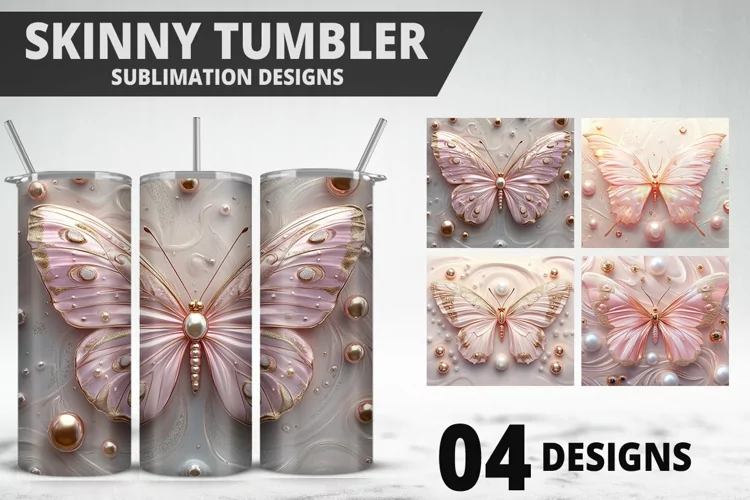 3D Butterfly 20 oz Tumbler Design| Butterfly Flower Tumbler
