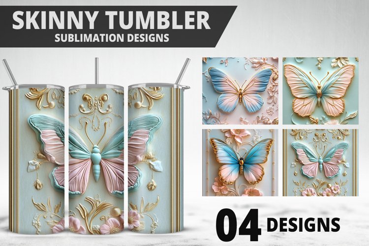 3D Butterfly 20 oz Tumbler Design| Butterfly Flower Tumbler example image 1