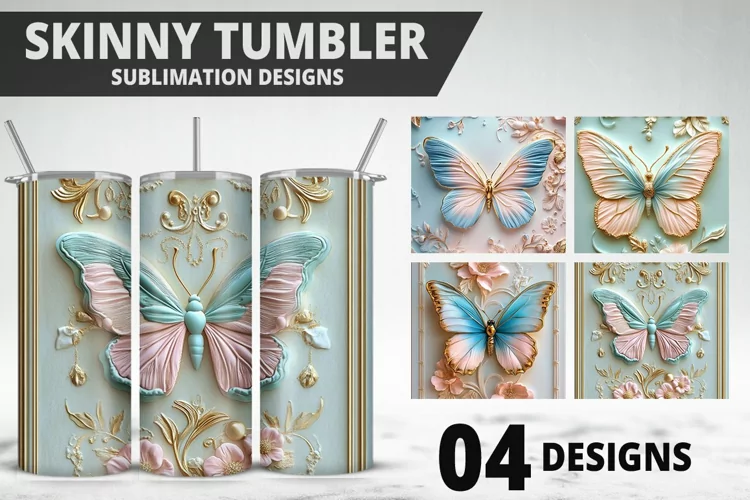 3D Butterfly 20 oz Tumbler Design| Butterfly Flower Tumbler