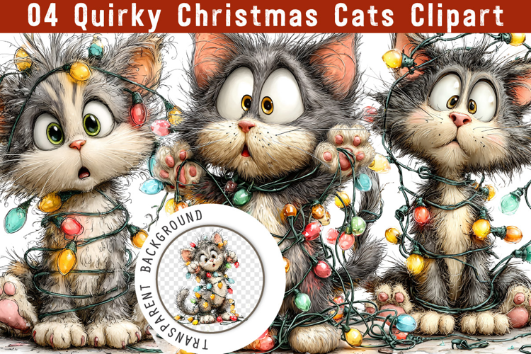 Quirky Christmas Cats Clipart, Trending Christmas Png