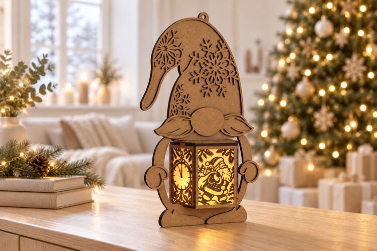 Christmas Gnome Lantern SVG Laser Cut Files example image 1