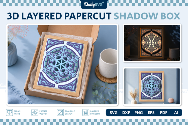 Snowflake Layered Shadow Box SVG Winter Christmas Decor