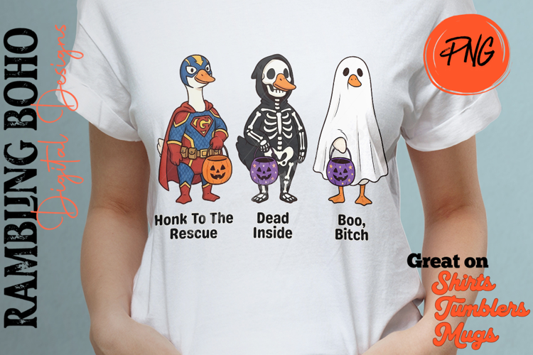 Funny Geese in Halloween Costumes Ghost