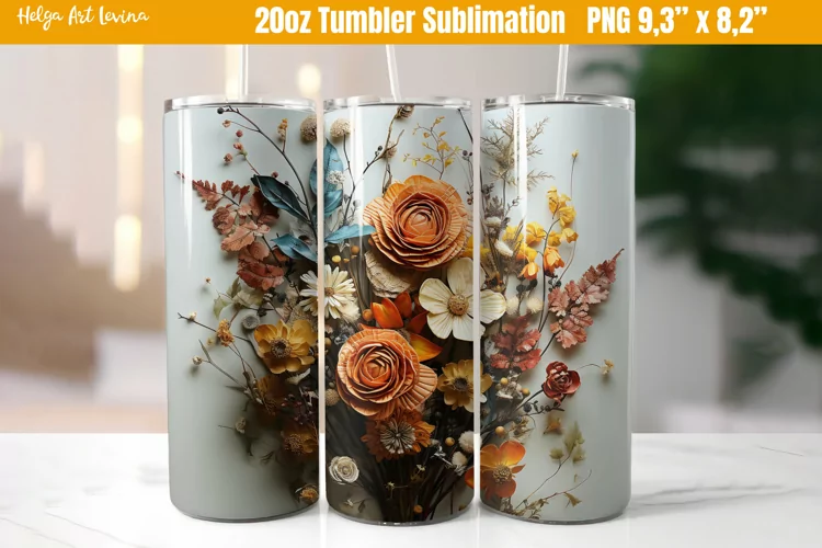 3D Flower 20 OZ Skinny Tumbler Sublimation | Herbarium PNG