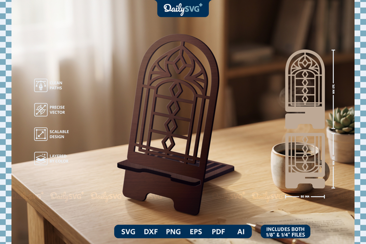 Vintage Gothic Window Phone Stand SVG Laser Cut