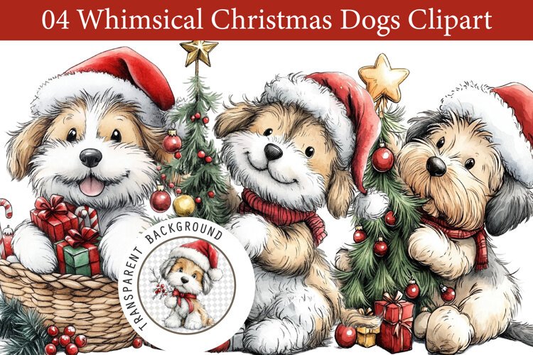 Whimsical Christmas Dogs Clipart example image 1