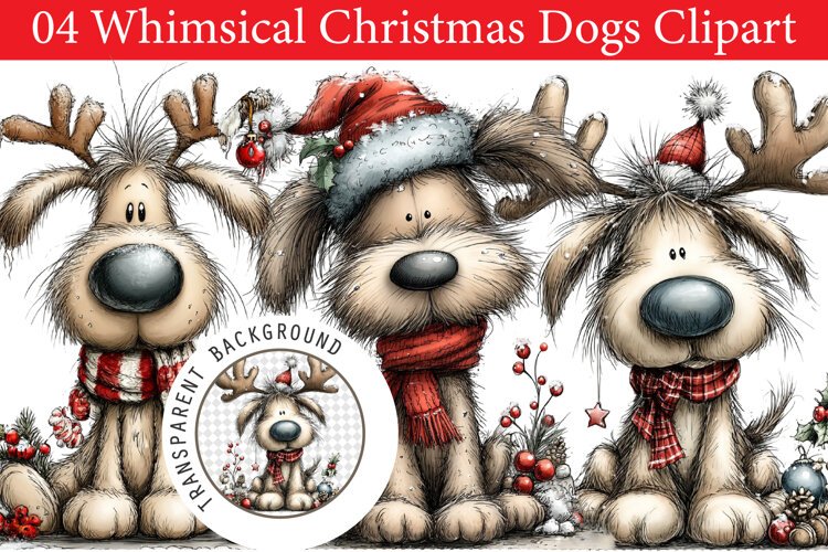 Whimsical Christmas Dogs Clipart example image 1