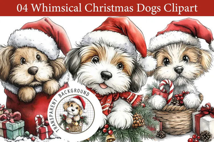 Whimsical Christmas Dogs Clipart
