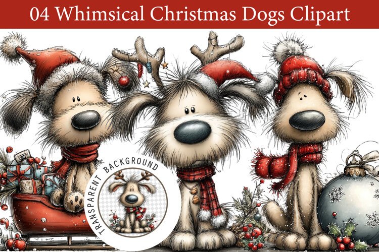 Whimsical Christmas Dogs Clipart example image 1