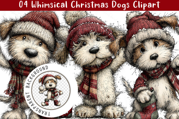 Whimsical Christmas Dogs Clipart, Trending Christmas PNG example image 1