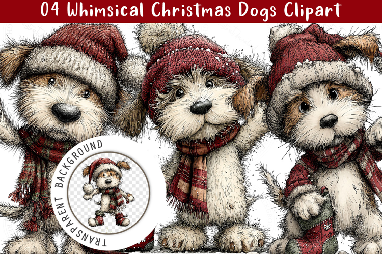 Whimsical Christmas Dogs Clipart, Trending Christmas PNG