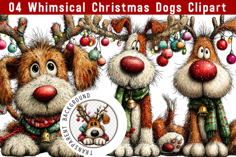 Whimsical Christmas Dogs Clipart, Trending Christmas PNG