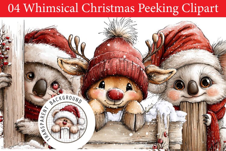 Whimsical Christmas Peeking Clipart example image 1