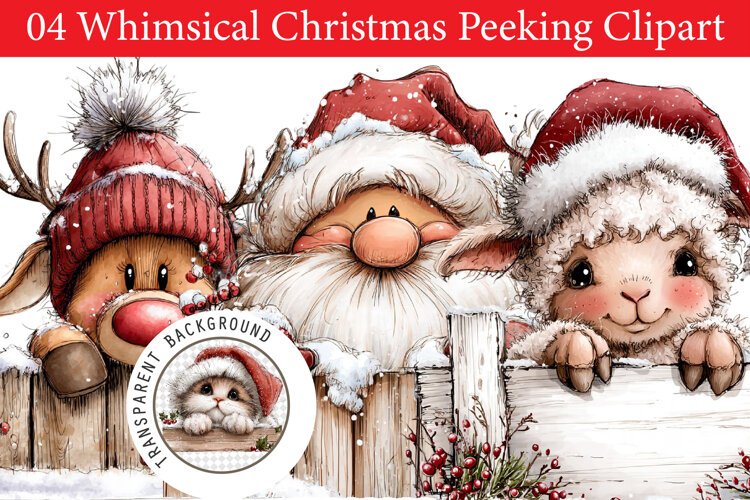 Whimsical Christmas Peeking Clipart example image 1