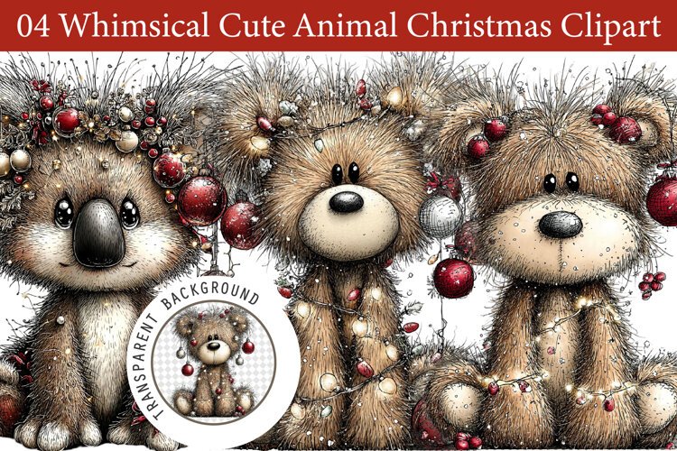 Whimsical Cute Animal Christmas Clipart example image 1