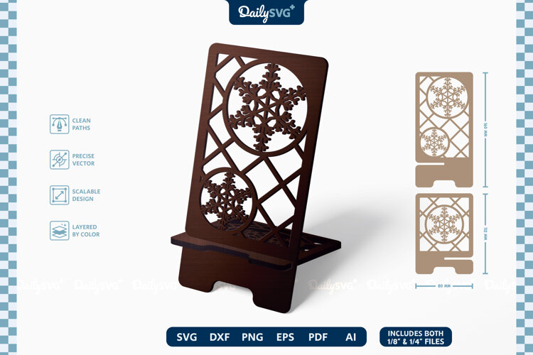 Winter Snowflake Phone Holder SVG Laser Cut Stand example image 1