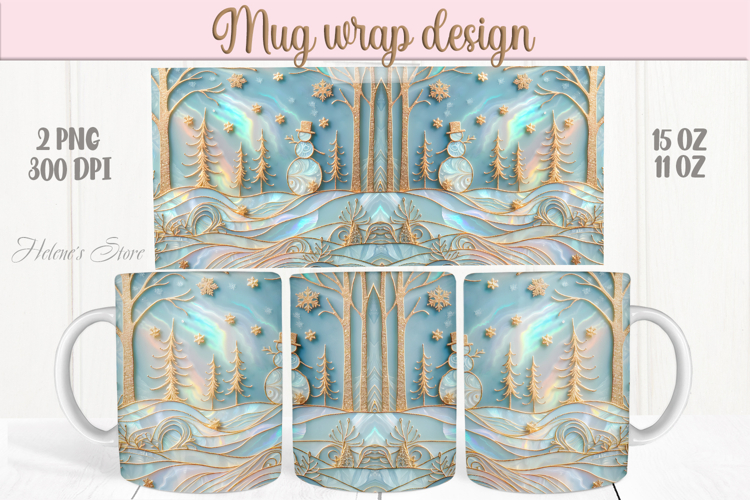 Pastel Magical Christmas mug wrap png |Blue & gold mug desig