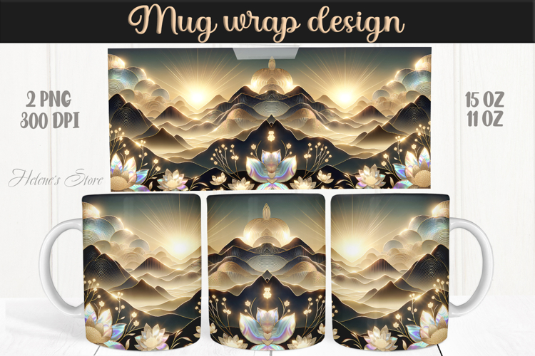 Fantasy mountains iridescent design mug wrap 15oz 11oz png