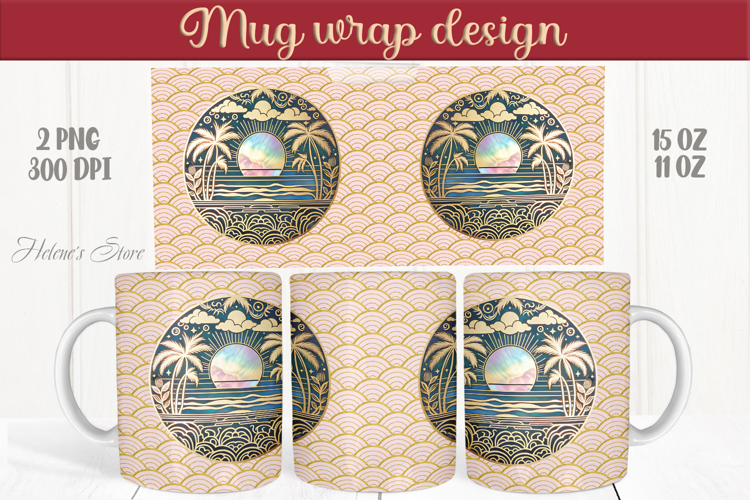 Summer beach palm tree mug wrap 15oz sublimation designs png