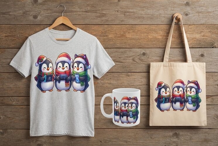 Cute Gamer Penguins Christmas Digital Art example image 1