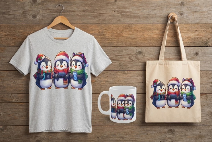 Cute Gamer Penguins Christmas Digital Art