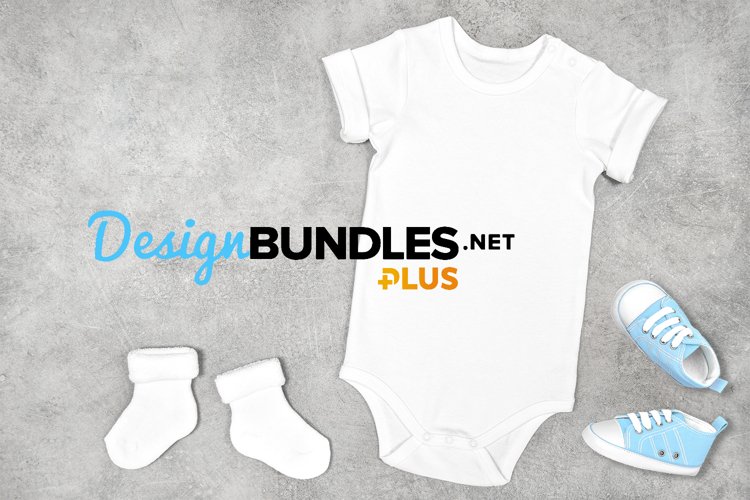 Baby Bodysuit mock up blue shoes stock photo example image 1