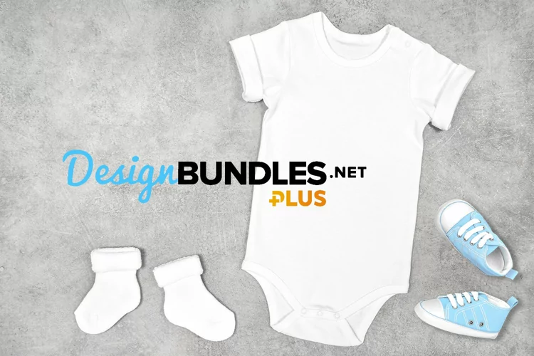 Baby Bodysuit mock up blue shoes stock photo