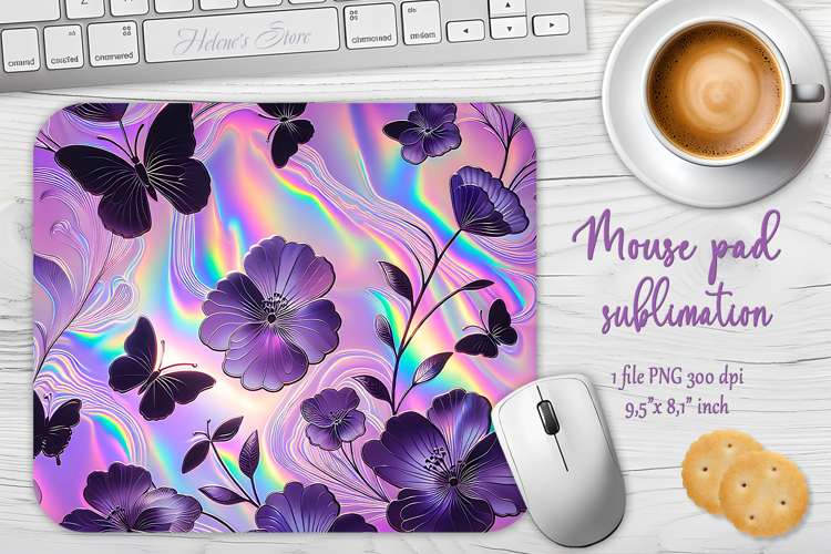 Iridescent lilac butterflies mouse pad sublimation design