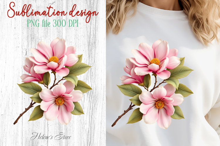 Spring flowers sublimation design png| Pink magnolia clipart