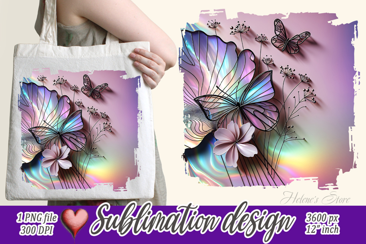 3d Pastel tropical butterfly|Purple sublimation design png