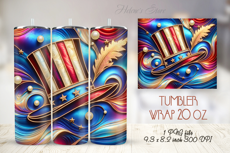 USA Patriotic tumbler wrap 20oz| 4th of July|Uncle Sams hat
